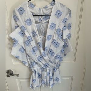 Caroline Constas Marcella Top with beautiful blue floral design